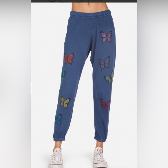 Lauren Moshi Pants - Lauren Moshi Blue Sweatpants with Whimsical butterfly Design